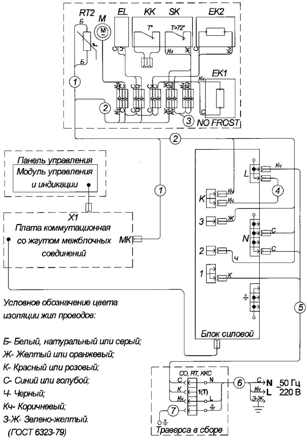 Схема электрическая соединений холодильника Стинол-022.
