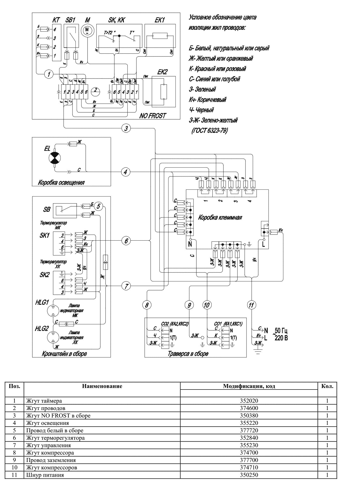 Монтажная схема электрических соединений холодильника Стинол RFC NF 340A